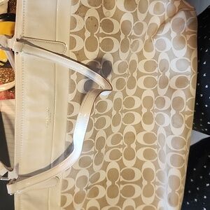 2 handle purse cloth patten leather trimi